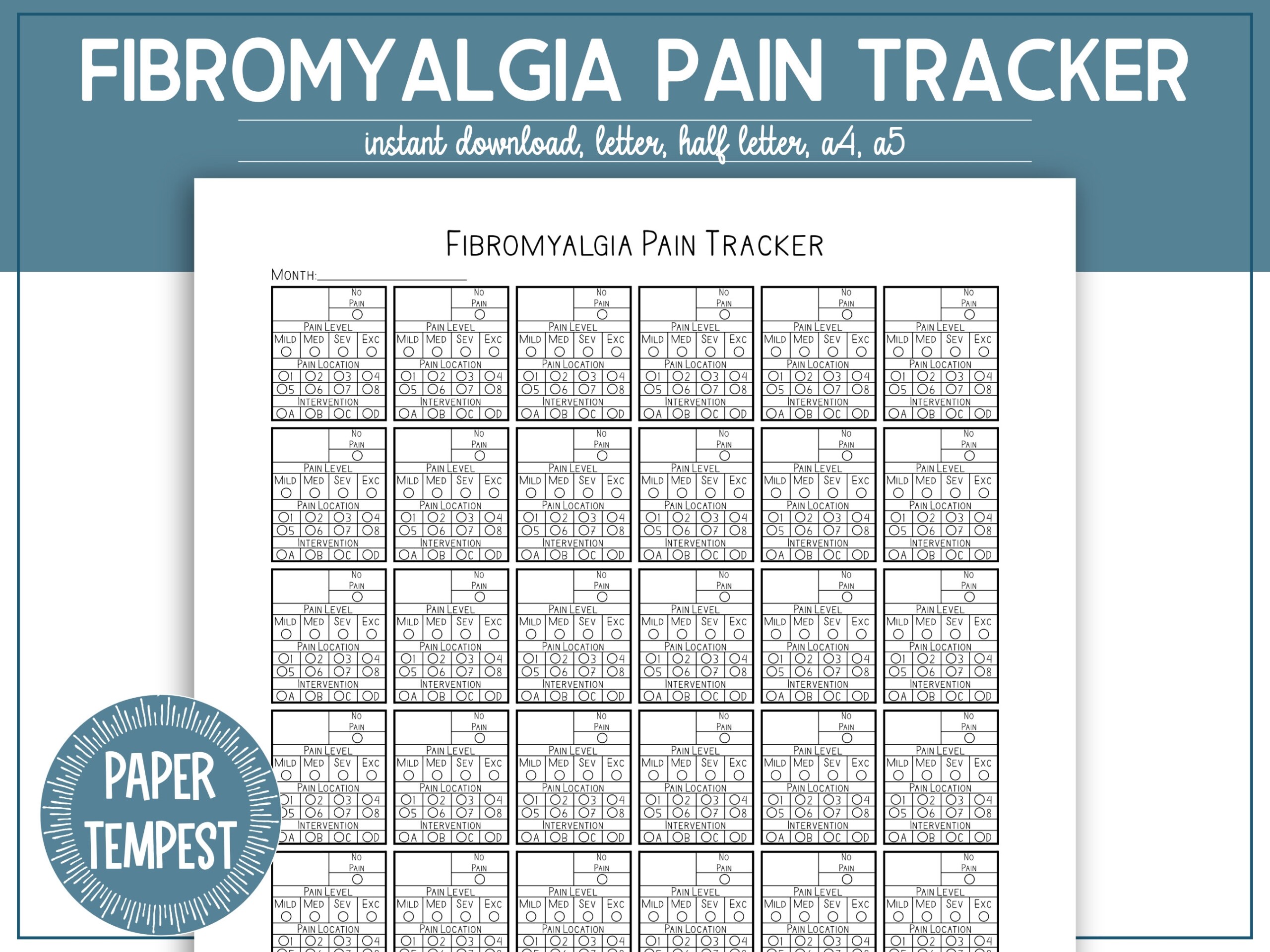 Fibromyalgia Tracker Printable Fibromyalgia Pain Journal Pain Calendar Fibro Pain Tracker Monthly Fibro Log A5 A4 Letter PDF Etsy
