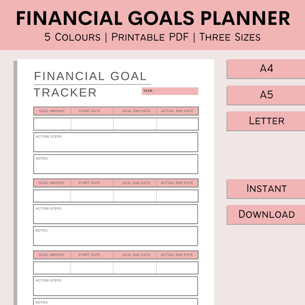 Financial Goals Planner Printable Finance Budget Goal Setting Tracker Budgeting Planner Insert Goals Sheet PDF A4 A5 Letter Etsy