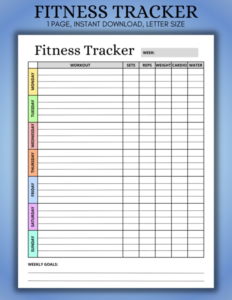 Fitness Tracker Digital Download Printable Workout Log Exercise Tracker Etsy