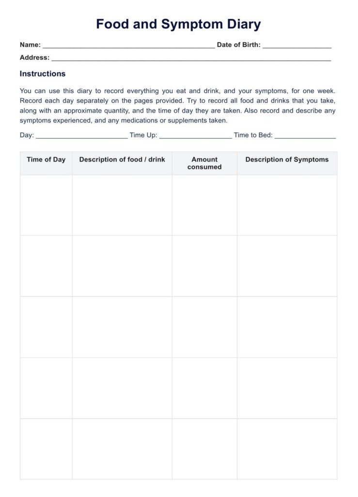 Food And Symptom Diary PDF
