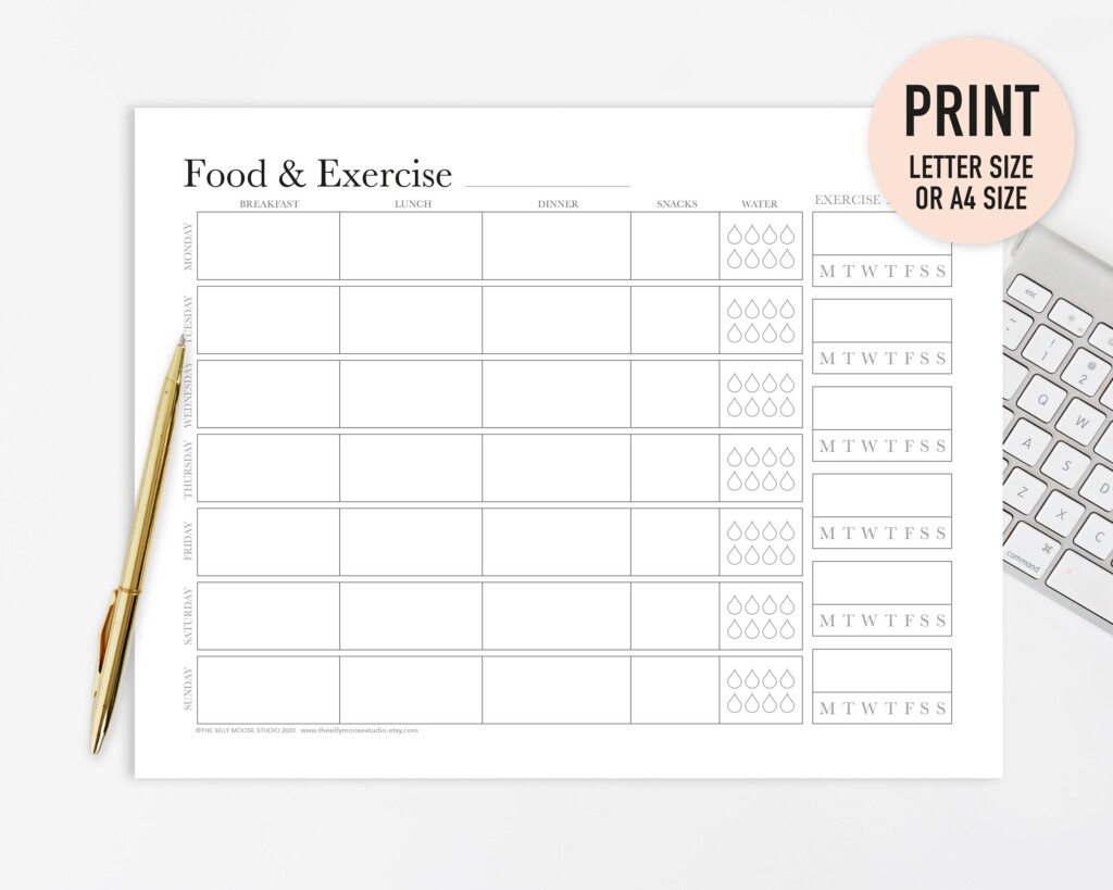 Food Journal Printable Landscape Diet Meal Planner Exercise Tracker Weekly Health Fitness Log Healthy Eating Instant Download PDF Etsy