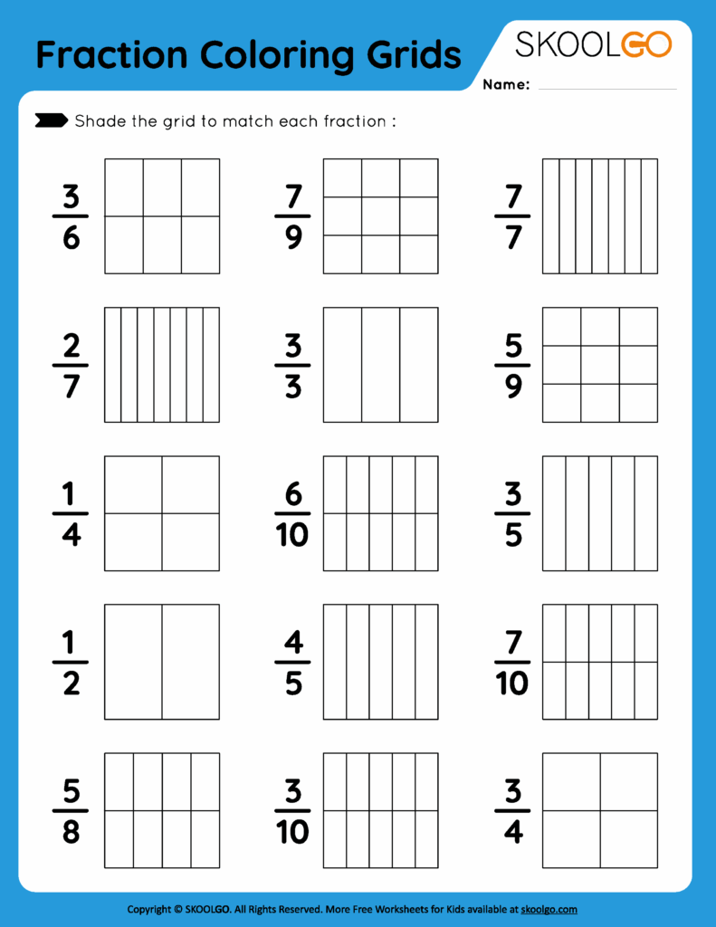 Fraction Coloring Grids Free Worksheet For Kids SKOOLGO