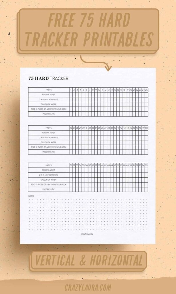 Free 75 Hard Tracker Printable With Two Versions Crazy Laura