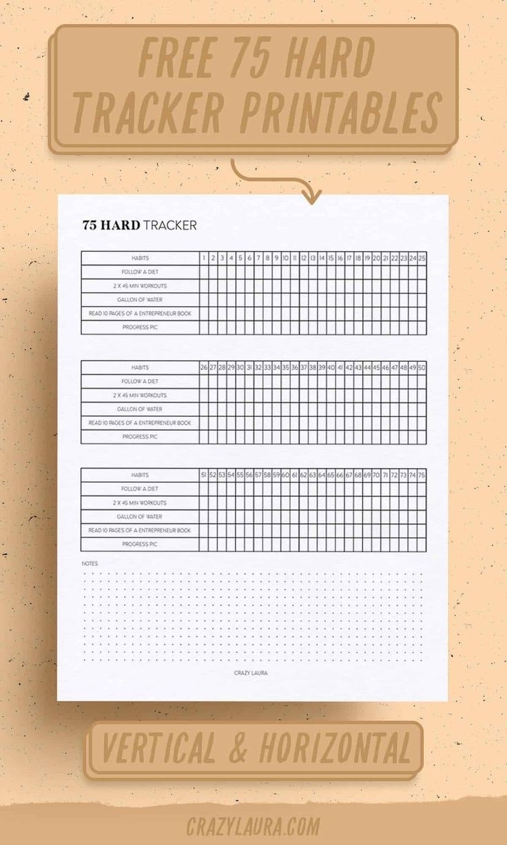 Free 75 Hard Tracker Printable With Two Versions Crazy Laura