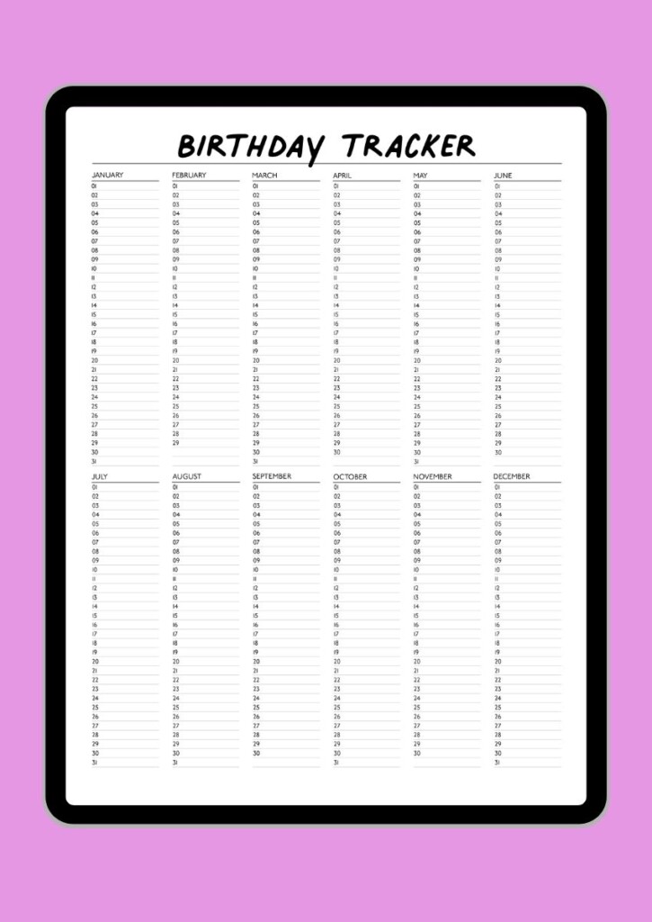 Free Birthday Tracker Printable The Holiday Mama