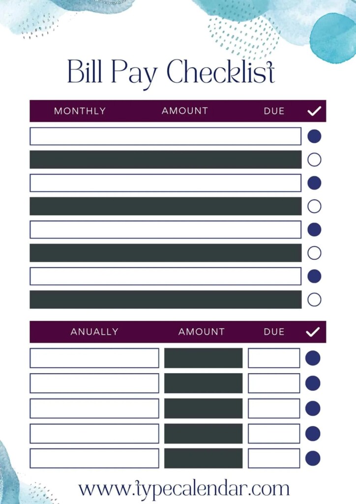 Free Printable Bill Pay Checklist Template Monthly Word Excel  Free Printable Bill Pay Checklist Template Monthly Word Excel