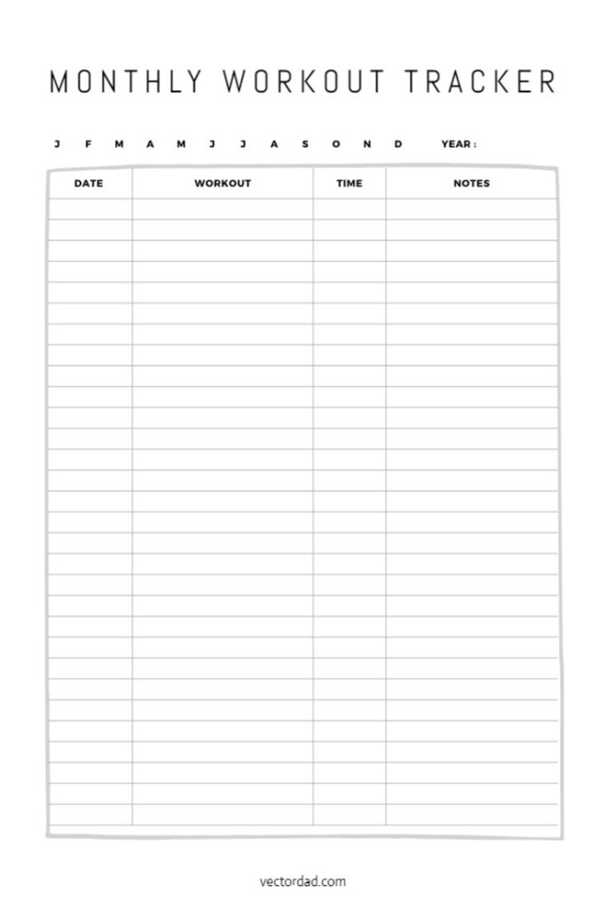 Free Printable Elegant Monthly Workout Tracker Sheet Template