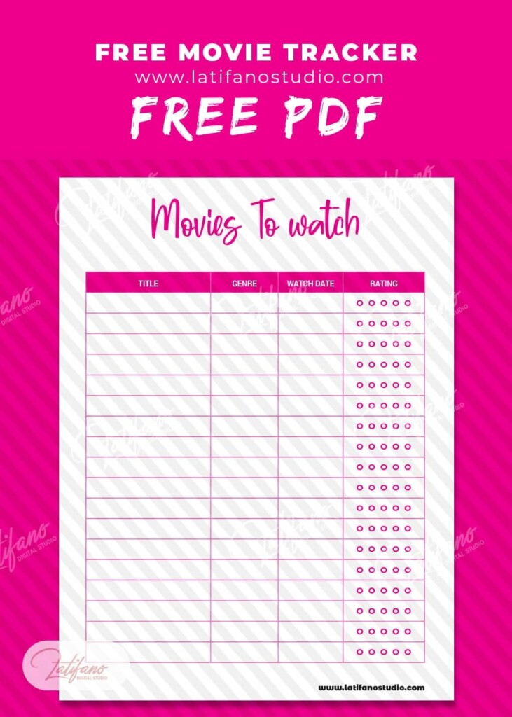 Free Printable Movie Tracker Pink Free Printables Coloring Pages And Cards