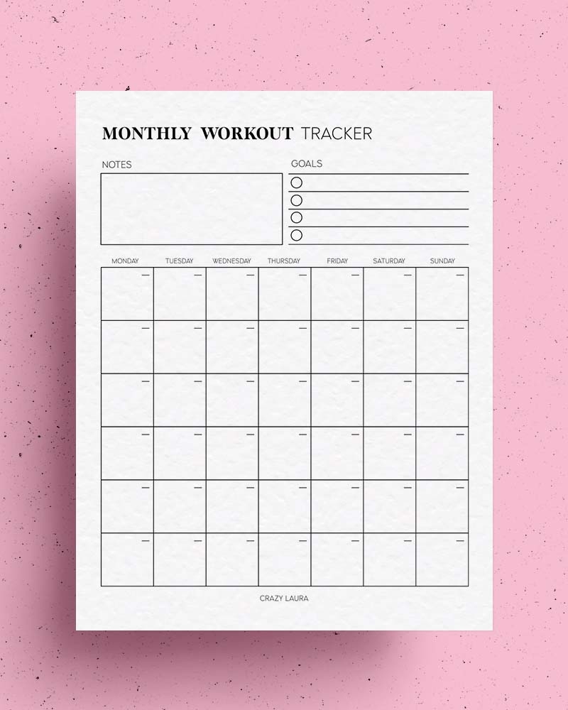 Free Workout Tracker Printable Weekly Monthly Versions Crazy Laura