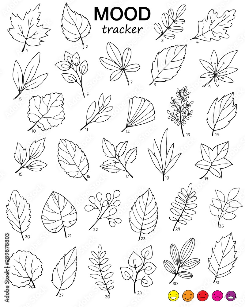 Month Mood Tracker With Hand Drawn Autumn Leaves Stock Illustration Adobe Stock