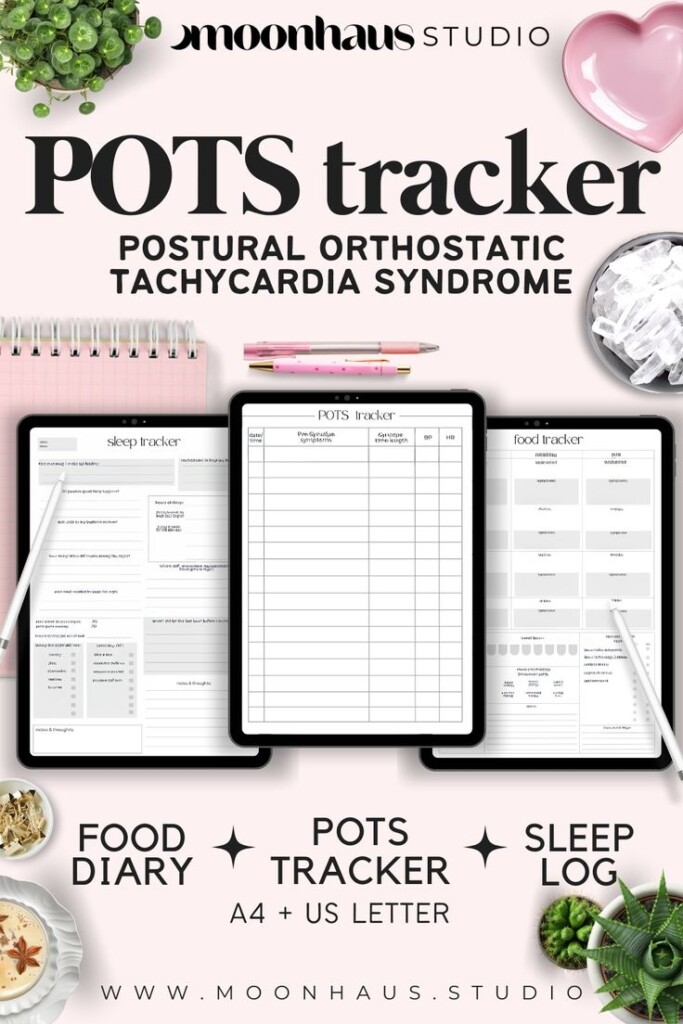 POTS Symptom Tracker With Food Tracker Sleep Log Chronic Pain And Illness Hypotension BP HR Disability Medical Tracker