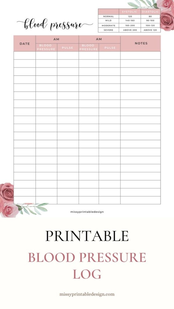 Printable Blood Pressure Log Free