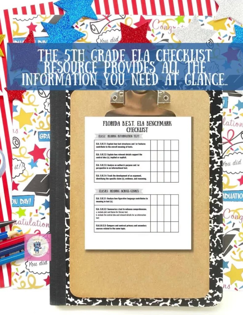 Printable Florida 5th Grade B E S T Standards English Language Arts Benchmark Checklist Etsy