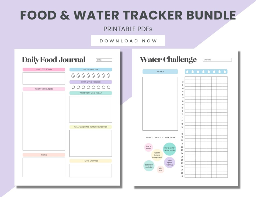 Printable Food Water Tracker Daily Food Journal Water Intake Challenge Tracker Daily Food Diary Health Tracker Planner Page Goodnotes Etsy