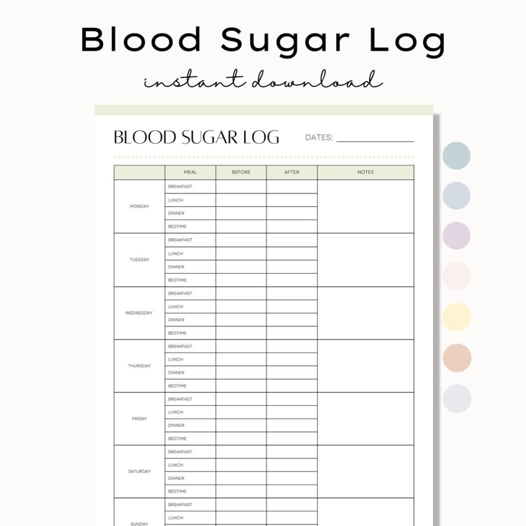 Printable Gestational Diabetes Log Blood Sugar Tracker Diabetes Log Blood Glucose Log Type 1 Diabetes Meal Log Type 2 Blood Sugar Chart Etsy