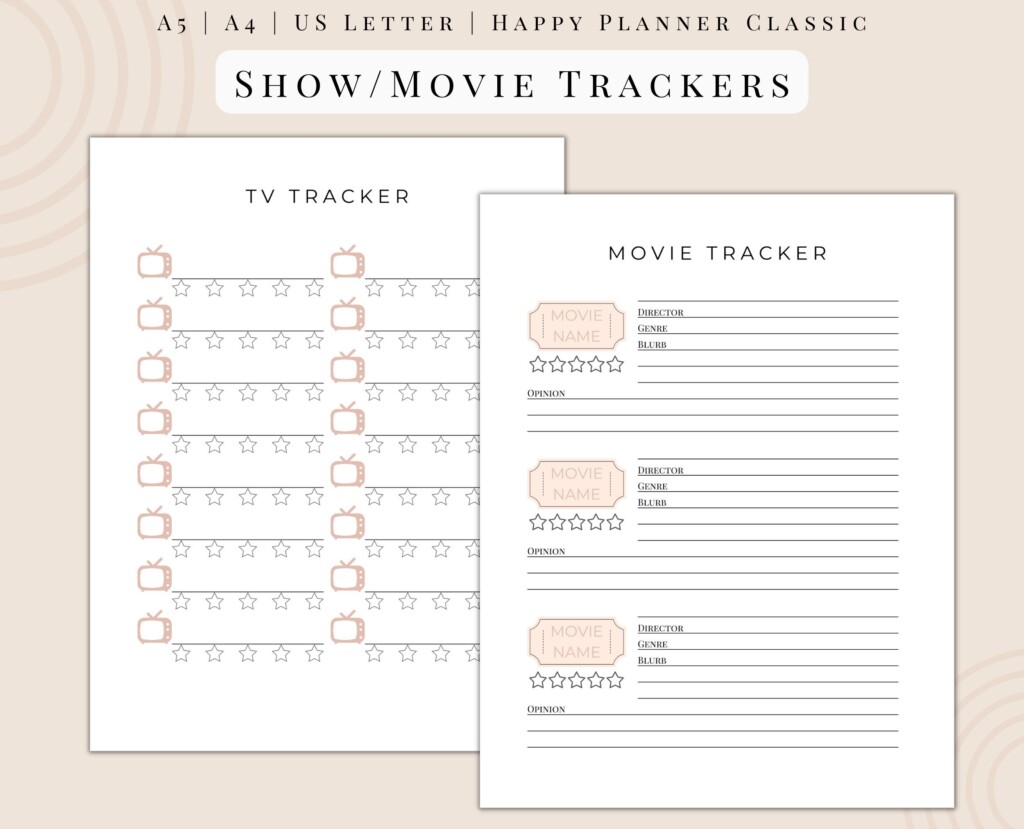 Printable Planner Insert Entertainment Tracker Bundle Book List TV Show Log Movie Rating Page 100 Book Challenge Tracker Etsy