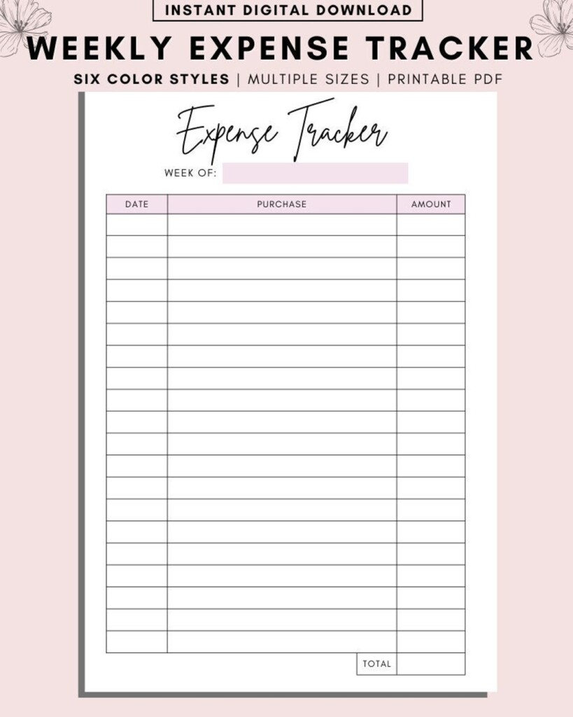 Weekly Expense Tracker Printable Expense Tracker Purchase Checklist Organizer Budget Planner A4 A5 US Letter Instant Download Etsy