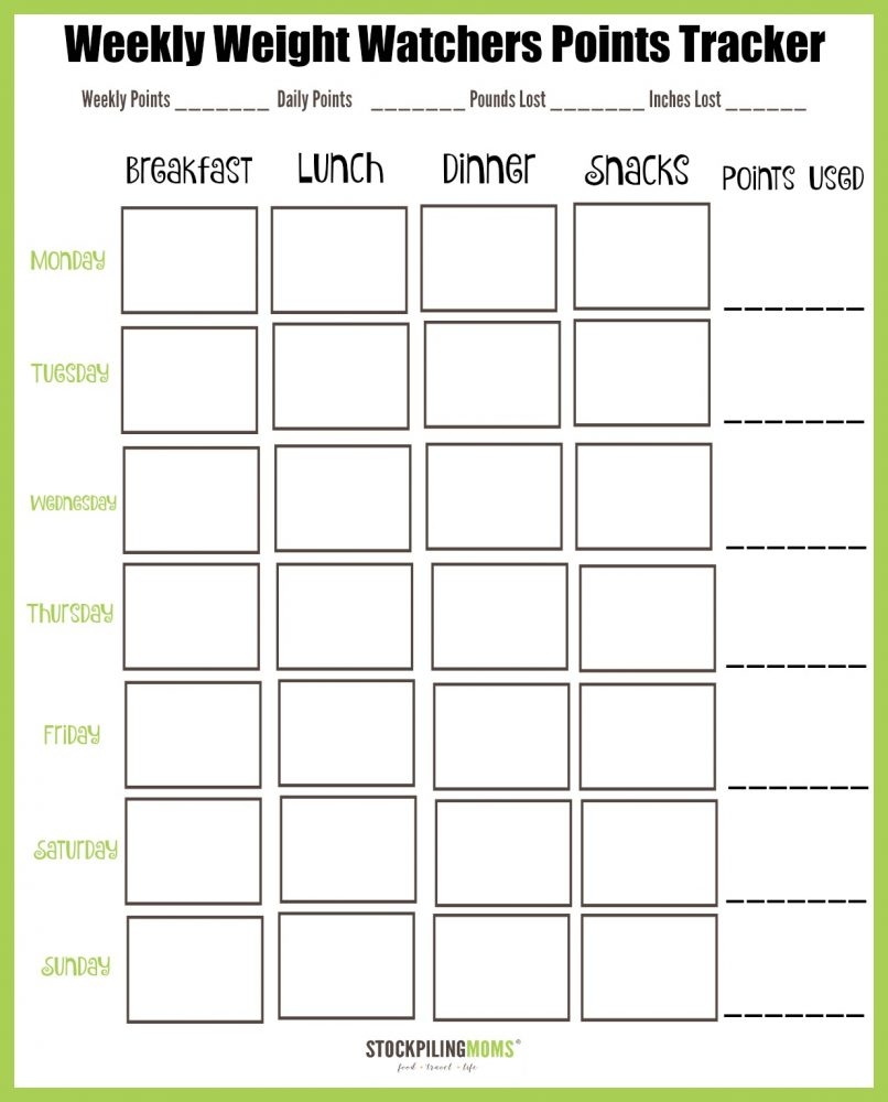 Weight Watchers Weekly Points Tracker Free Printable STOCKPILING MOMS