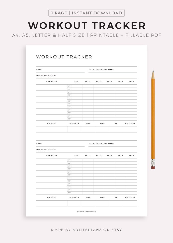 Workout Tracker Printable Daily Exercise Log Fitness Journal Workout Planner Fitness Planner A4 a5 letter half Size Instant Download Etsy