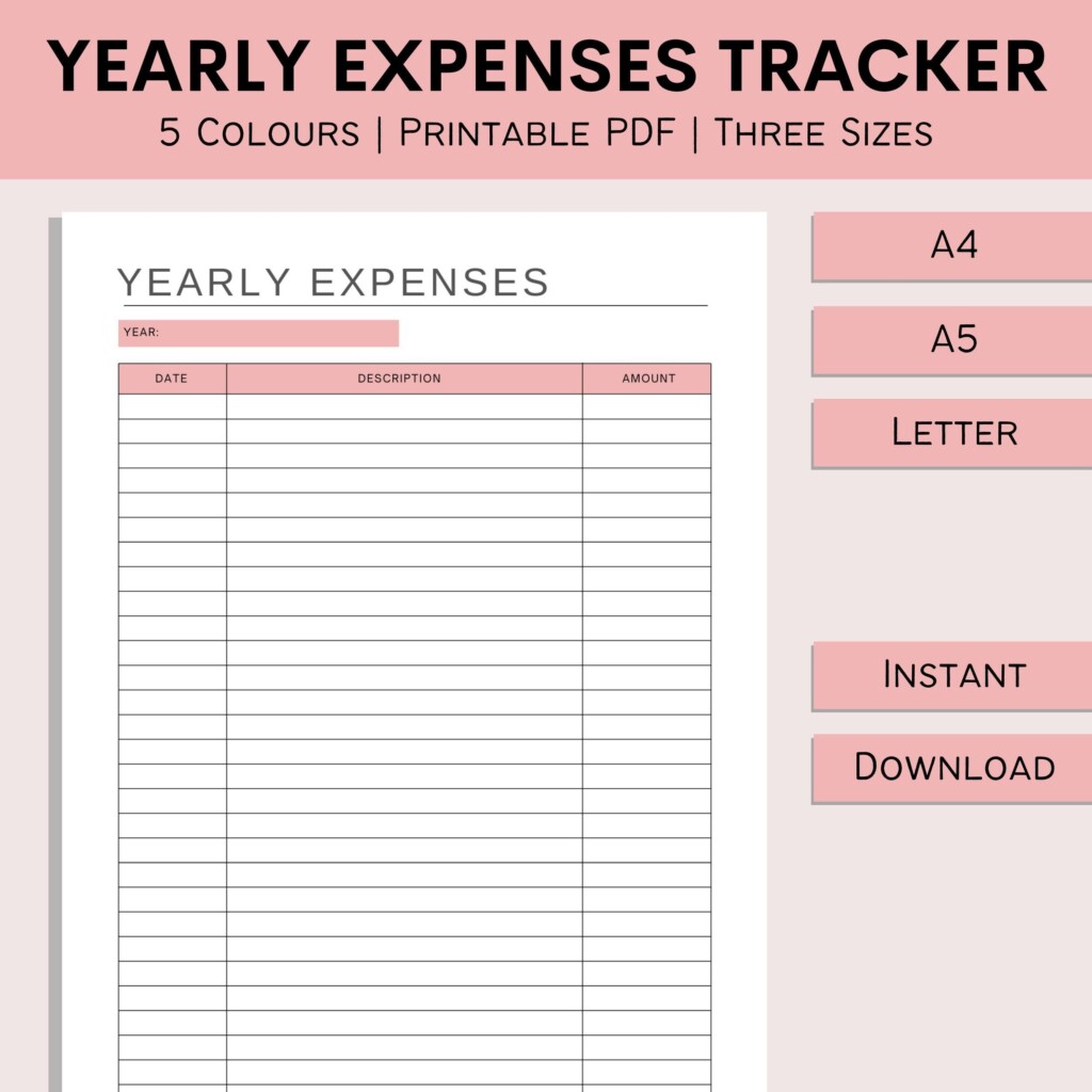 Yearly Expenses Tracker Printable Spending Log Transaction Record Financial Planner Purchase Organizer PDF A4 A5 Letter Etsy